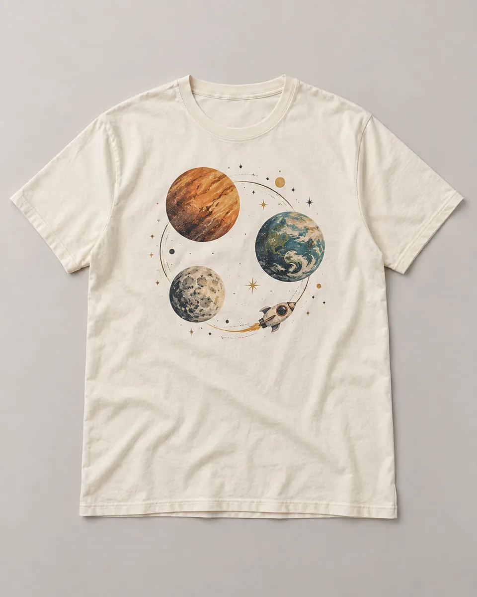 Proposta da camiseta Órbita própria, off-white