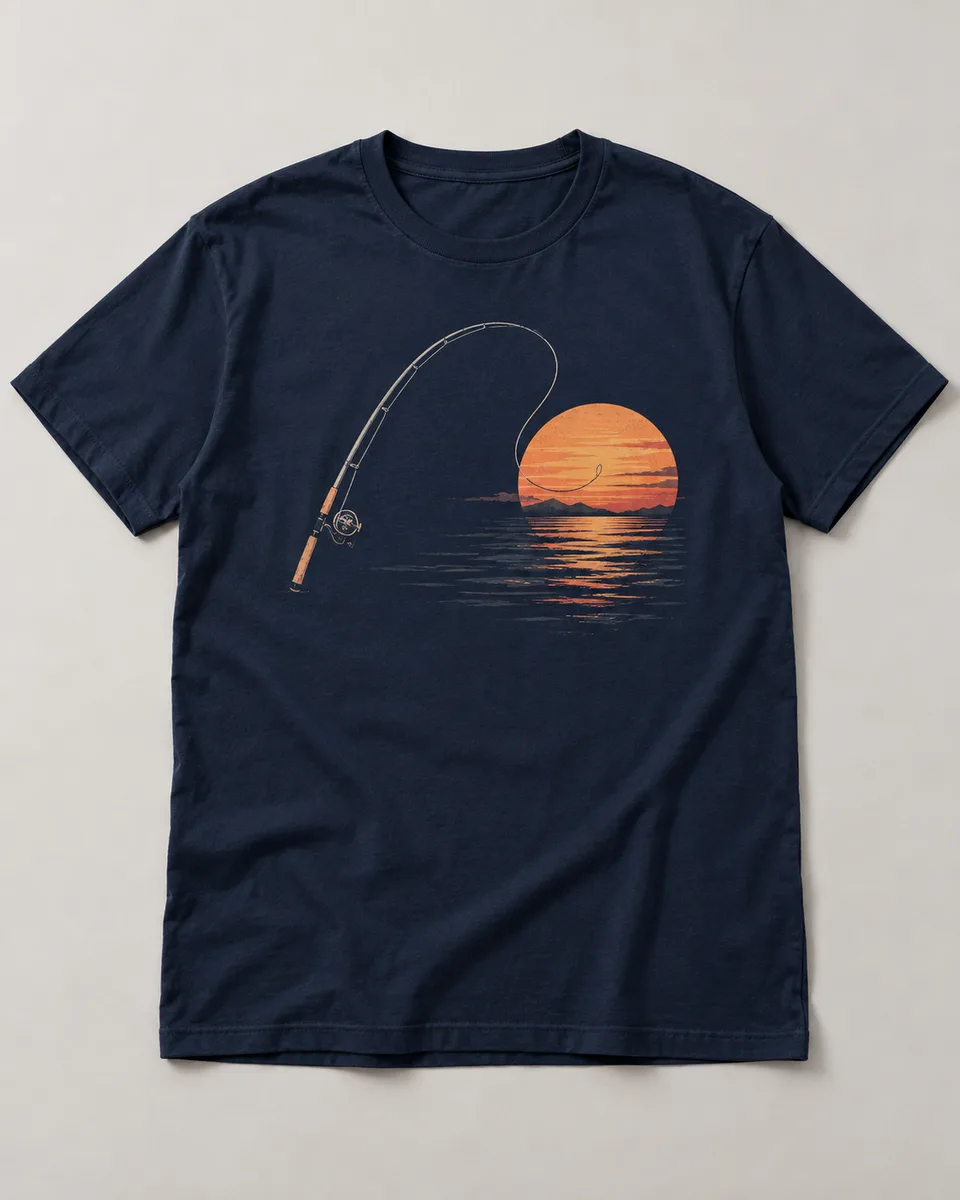 Proposta da camiseta Pausa para pescar, azul-marinho