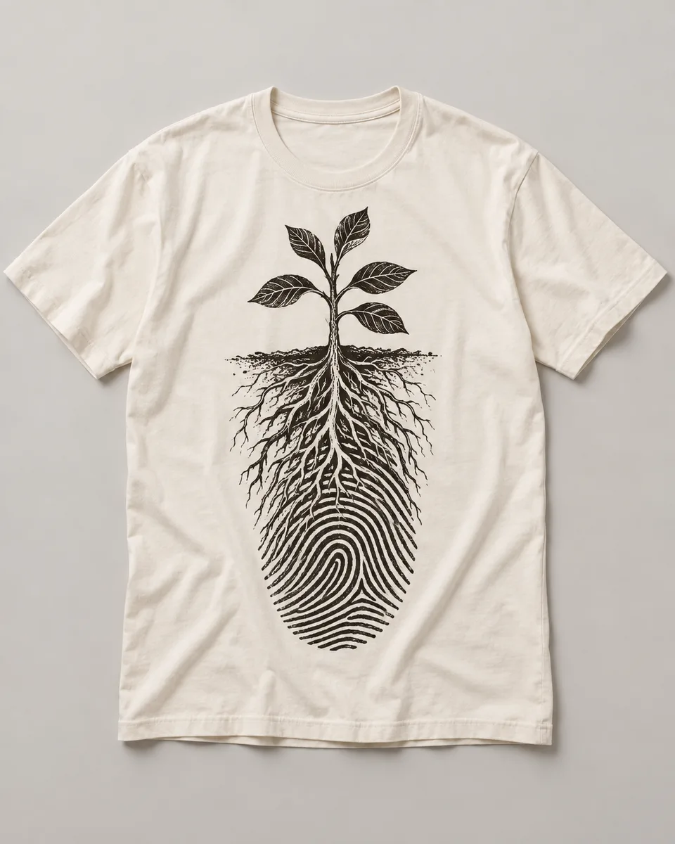 Proposta da camiseta Raiz forte, off-white