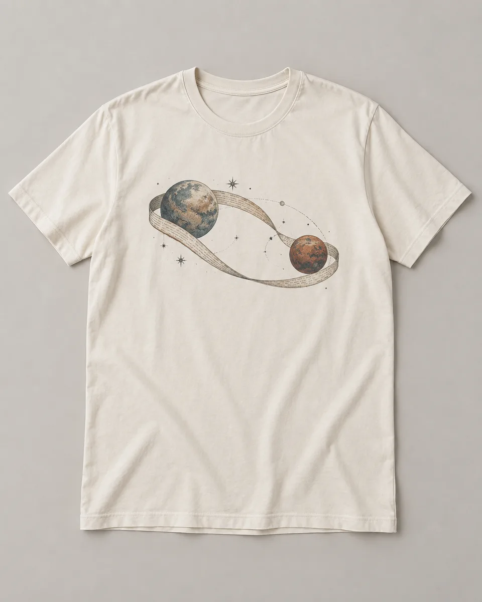 Proposta da camiseta Romance cósmico, off-white