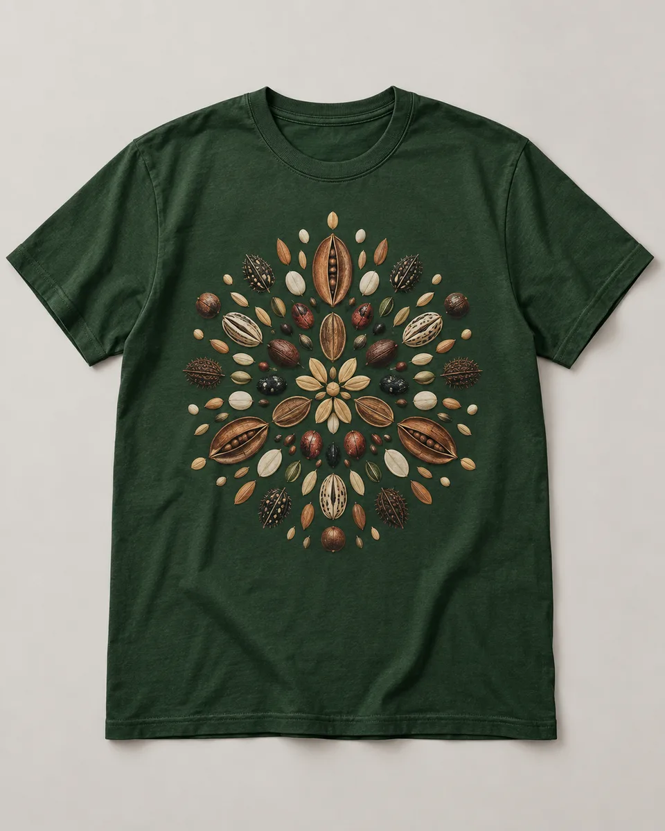 Proposta da camiseta Sementes do amanhã, verde-floresta