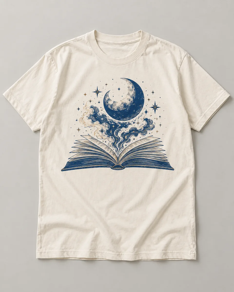 Proposta da camiseta Só mais um capítulo, off-white