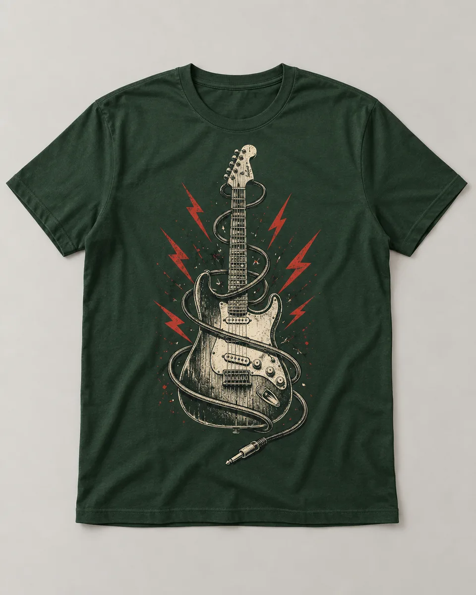 Proposta da camiseta Som de garagem, verde-floresta