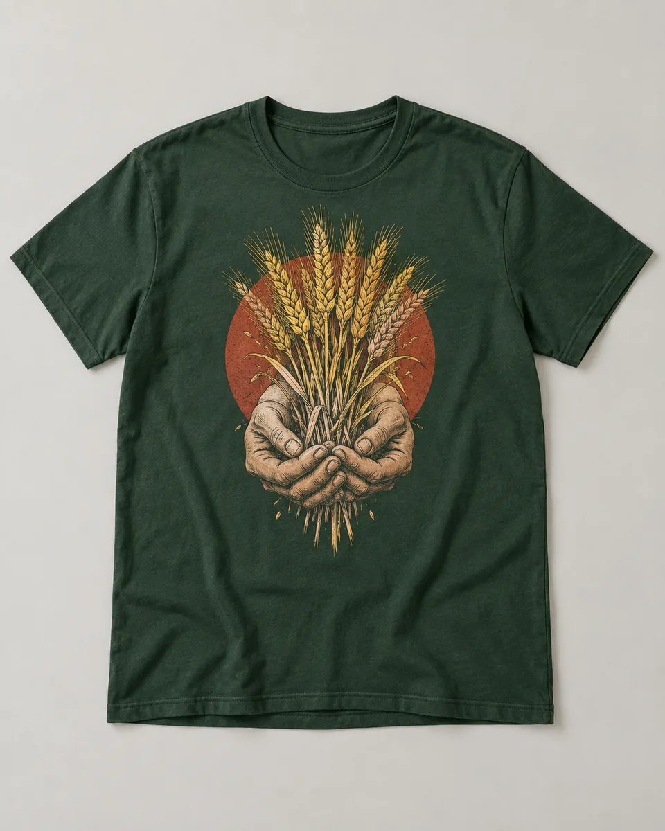 Proposta da camiseta Tempo de colher, verde-floresta
