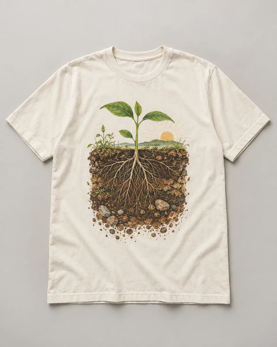Proposta da camiseta Terra viva, off-white