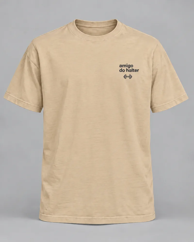 Proposta da camiseta Amigo do halter, areia