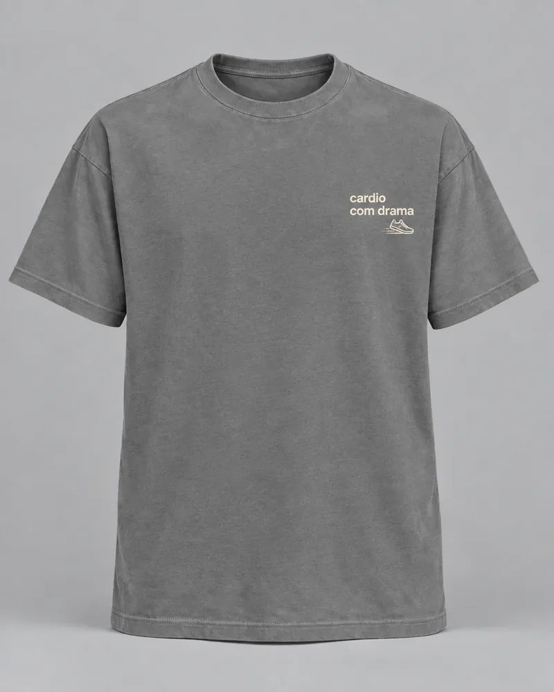 Proposta da camiseta Cardio com drama, cinza