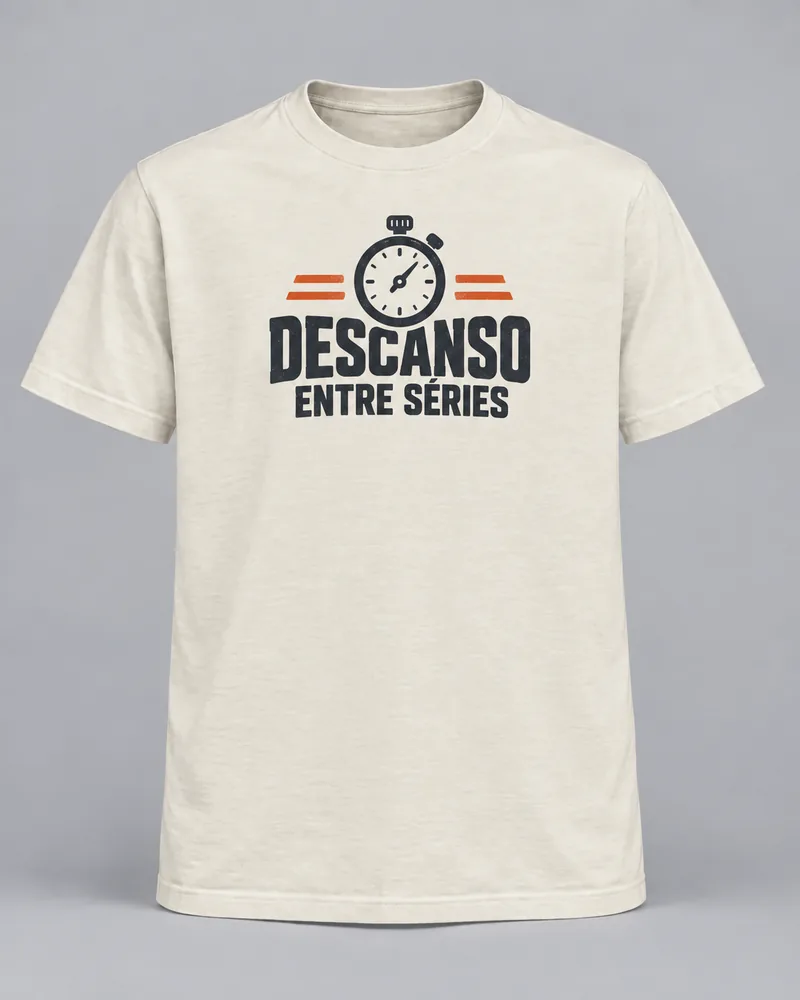 Proposta da camiseta Descanso entre séries, off-white