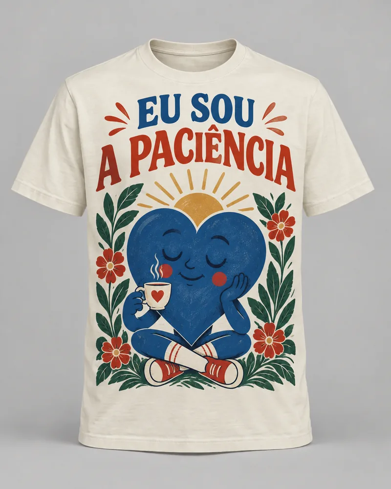 Proposta da camiseta Eu sou a paciência, off-white