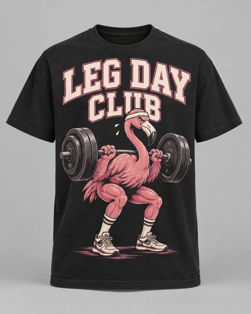 Proposta da camiseta Leg Day Club — A escada espera, preto