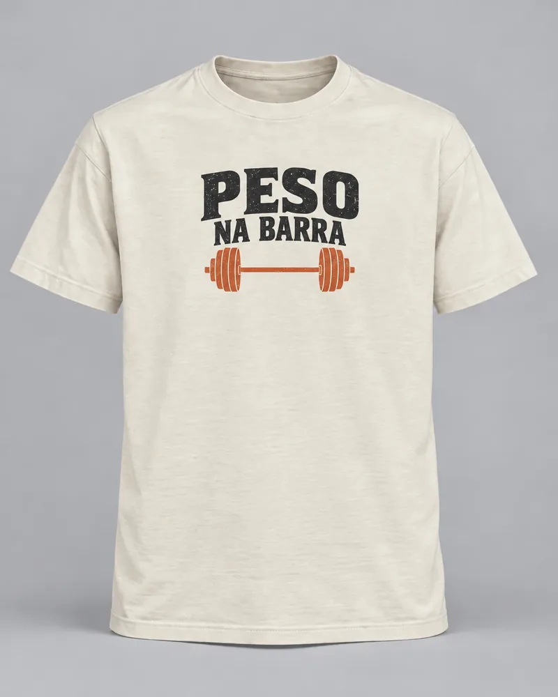 Proposta da camiseta Peso na barra — Leveza na cabeça, off-white
