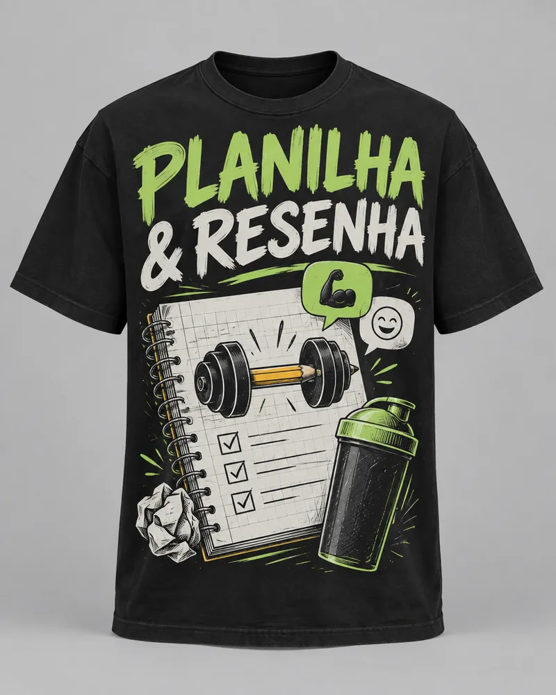 Proposta da camiseta Planilha & resenha, preto