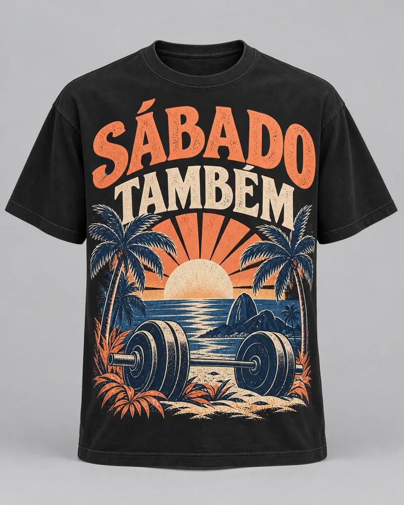 Proposta da camiseta Sábado também, preto