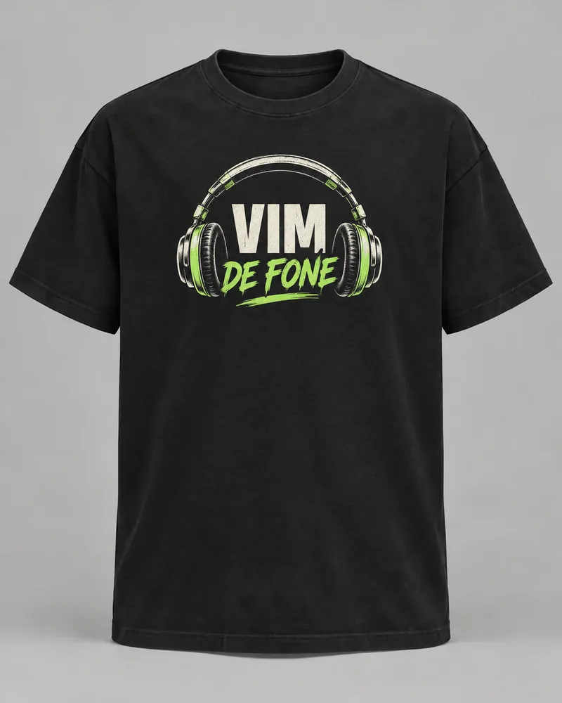 Proposta da camiseta Vim de fone, preto