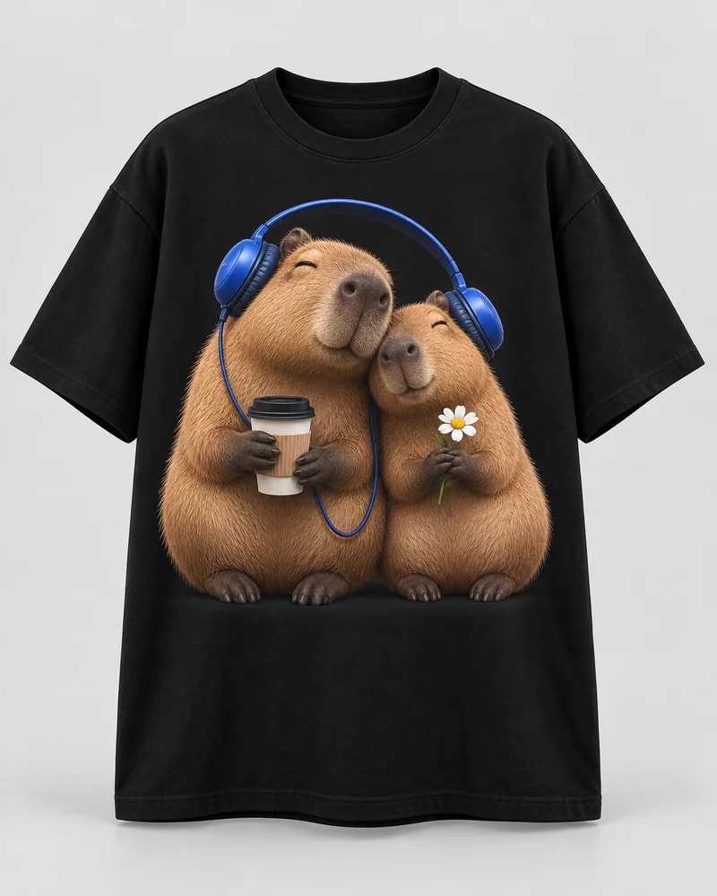 Proposta da camiseta Capivaras em sintonia, preto