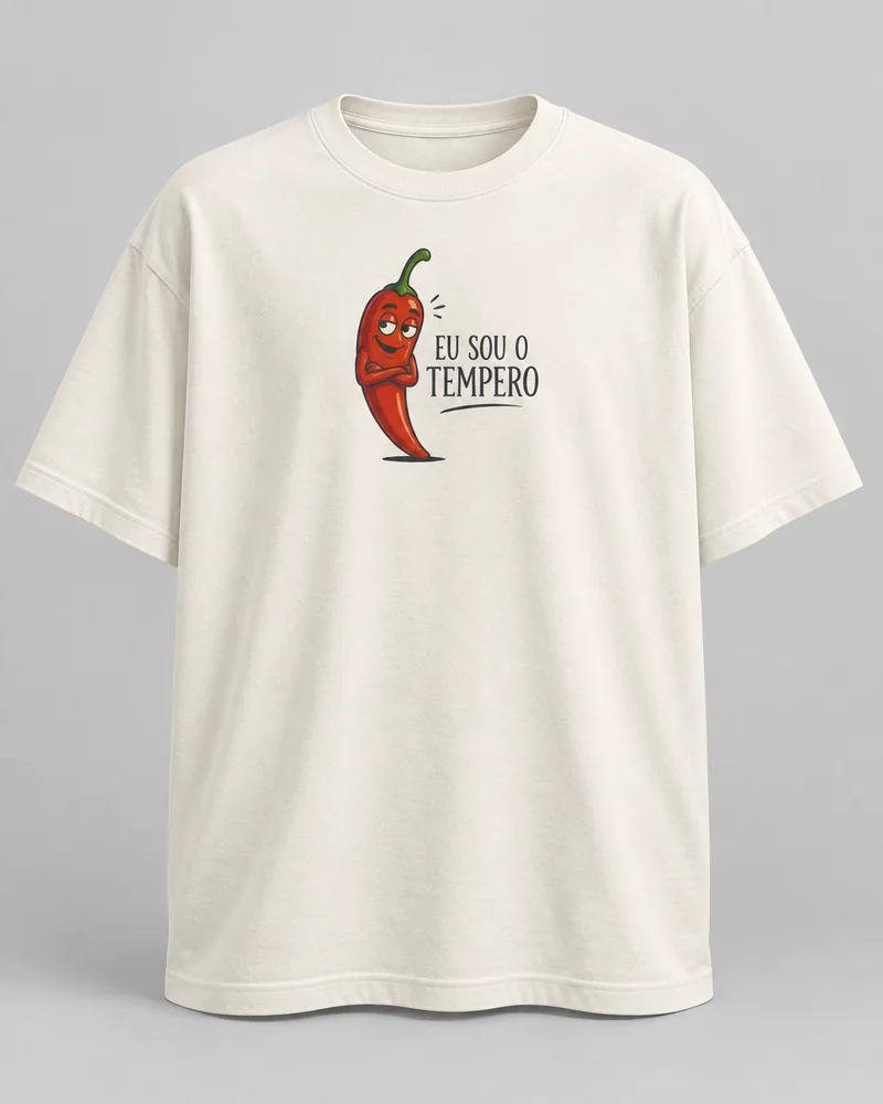 Proposta da camiseta Eu sou o tempero, off-white