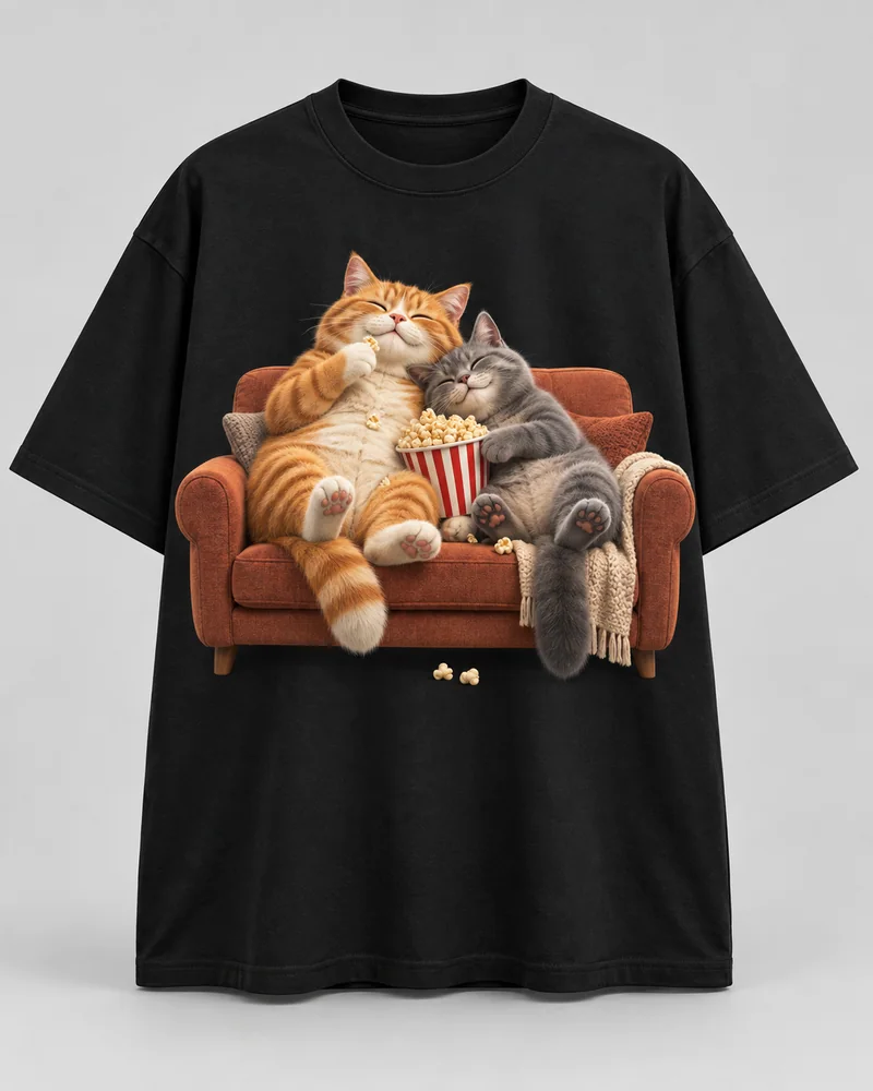 Proposta da camiseta Gatos — Nosso sofá, preto