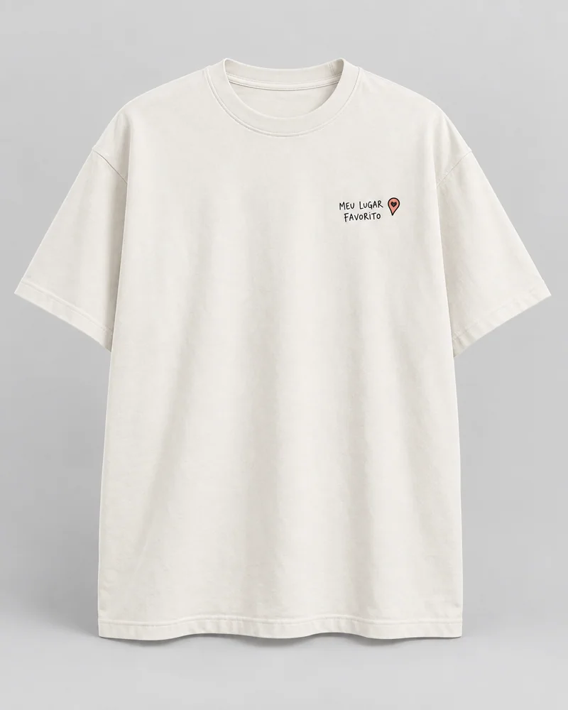 Proposta da camiseta Meu lugar favorito, off-white