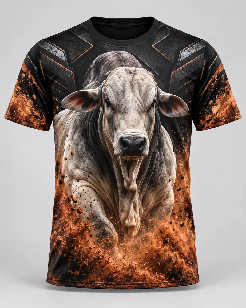 Proposta da camiseta Boi bravo — Terra vermelha, preto