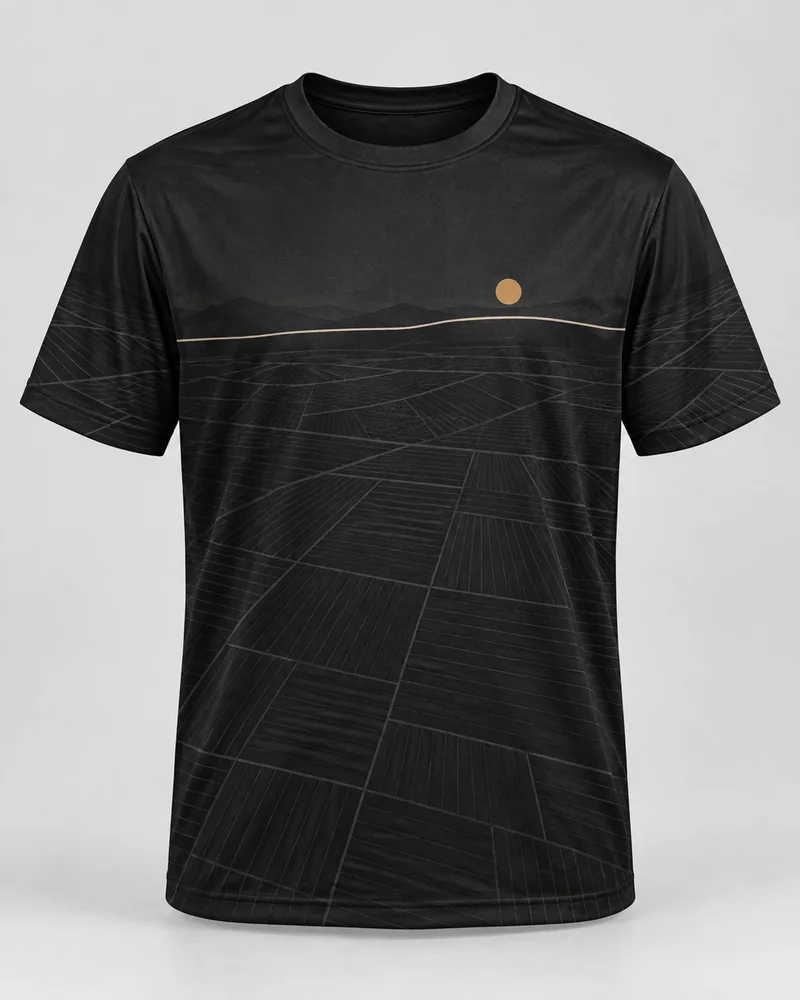 Proposta da camiseta Campo — Traço essencial, preto