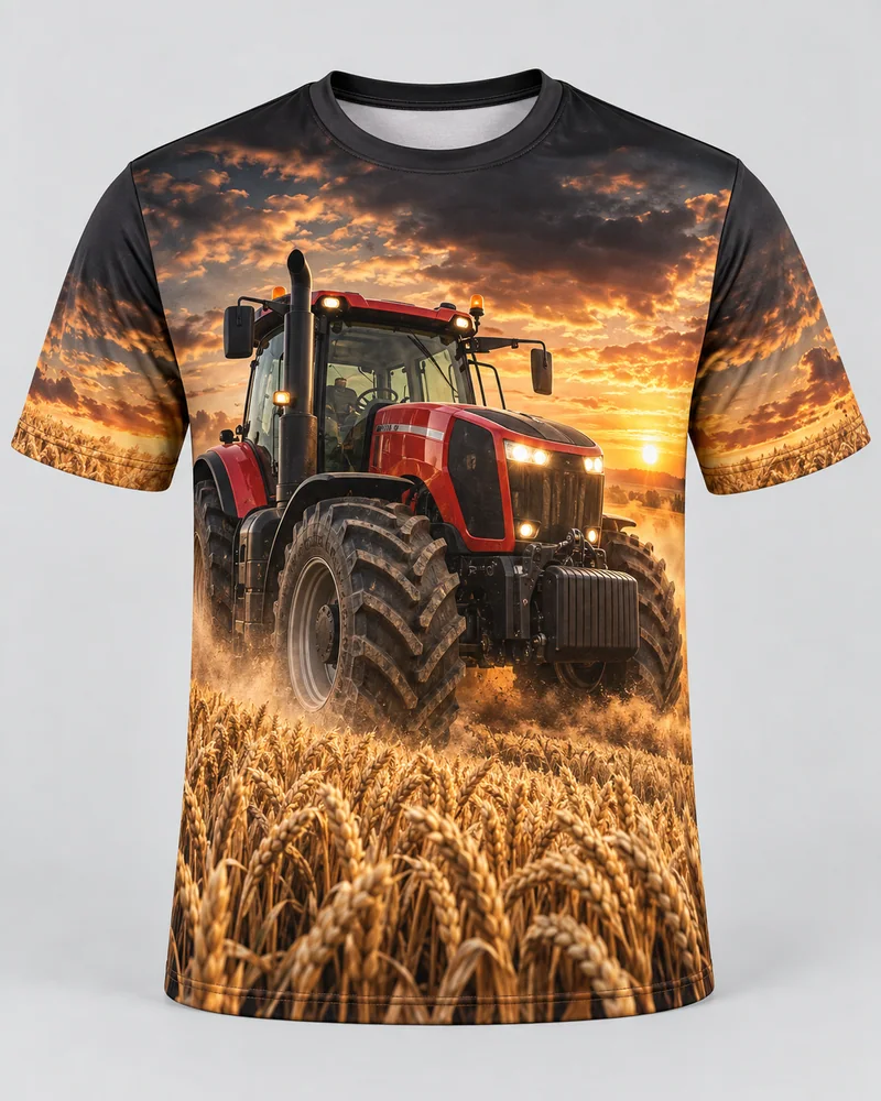 Proposta da camiseta Colheita — Motor da terra, preto