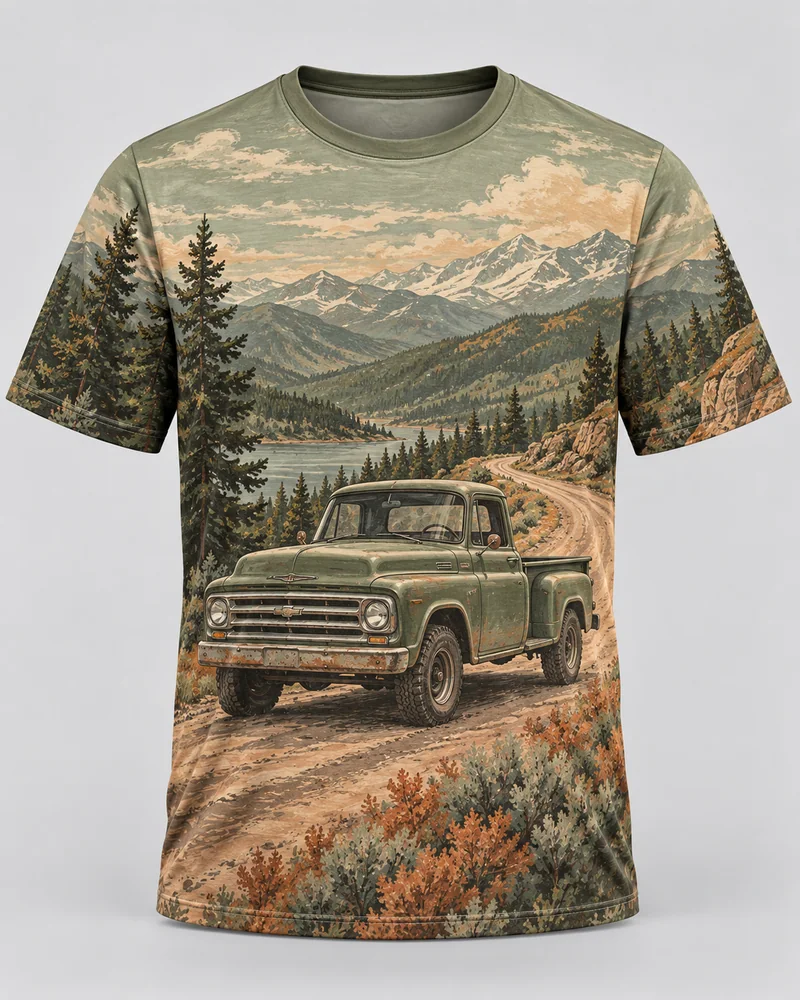 Proposta da camiseta Estrada de chão, verde oliva