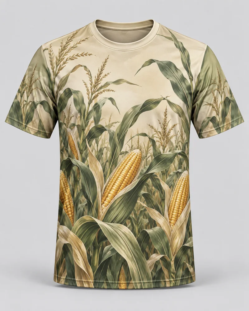 Proposta da camiseta Milho — Ciclo da vida, areia