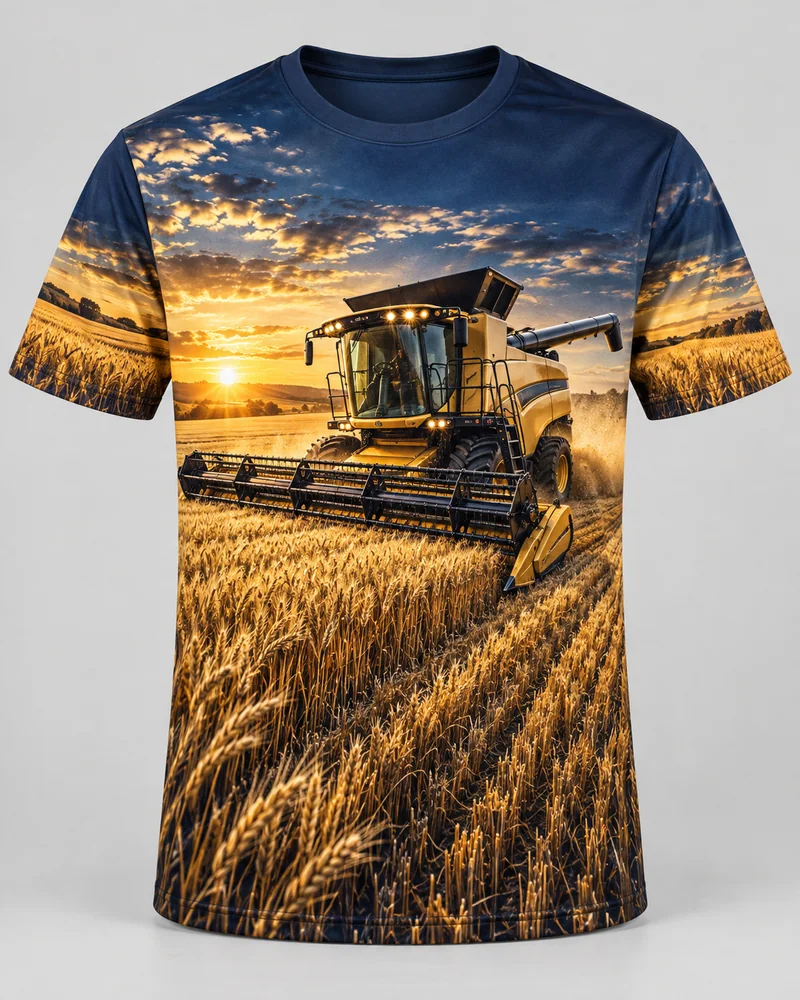 Proposta da camiseta Safra dourada, azul-marinho