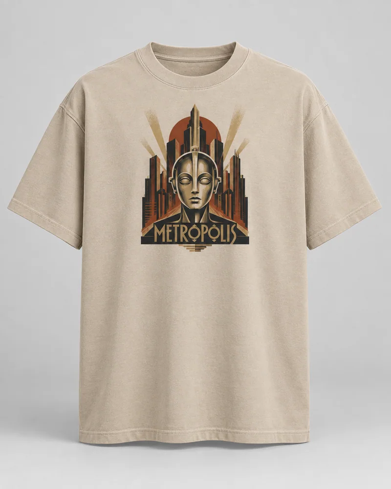 Proposta da camiseta Metropolis — Cidade vertical, areia