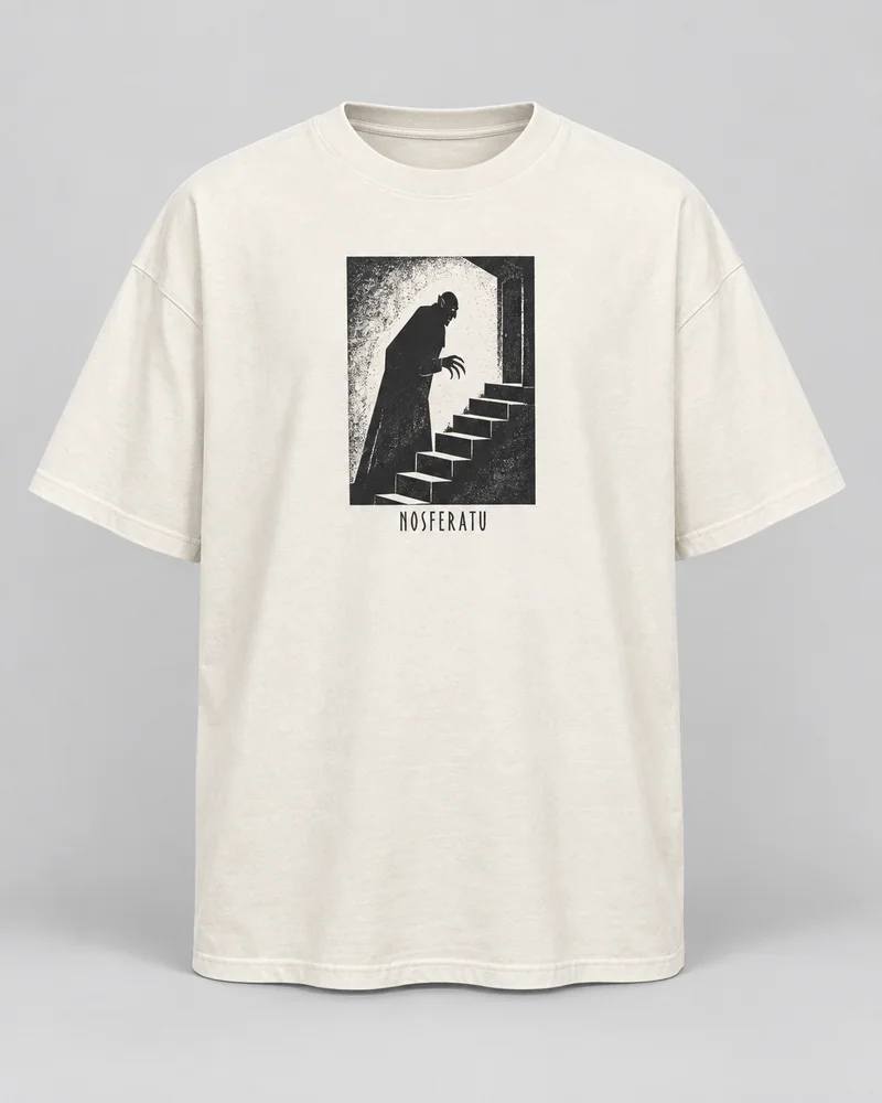 Proposta da camiseta Nosferatu — Luz e sombra, off-white
