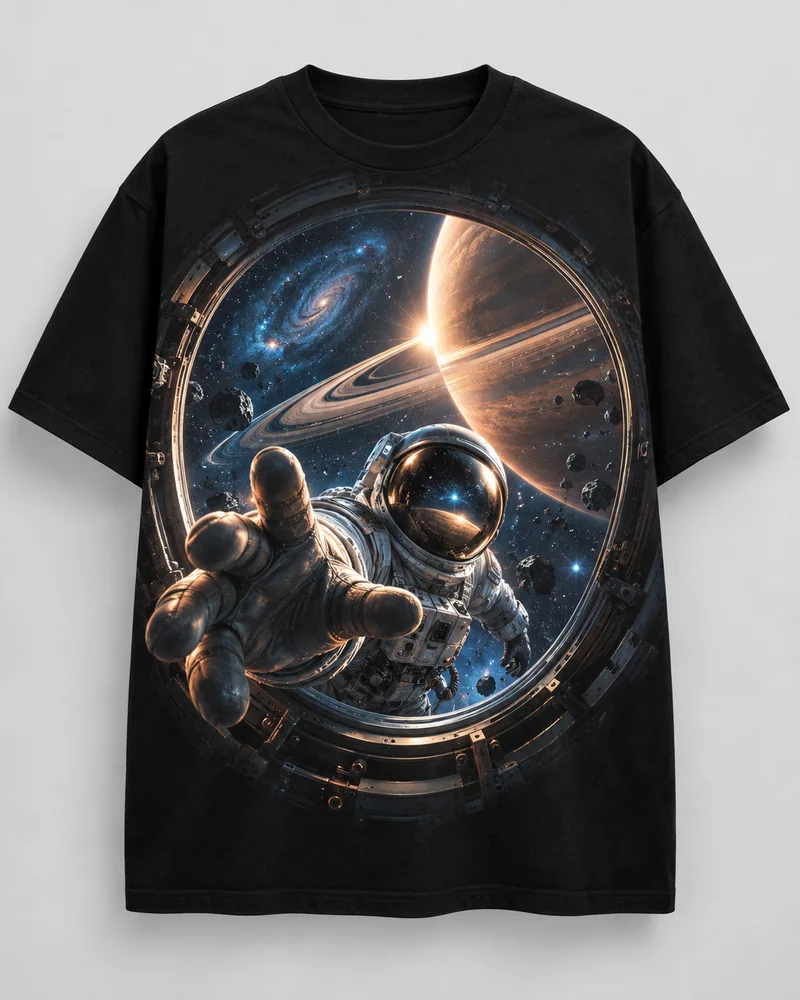 Proposta da camiseta Órbita impossível — Cinema em 3D, preto