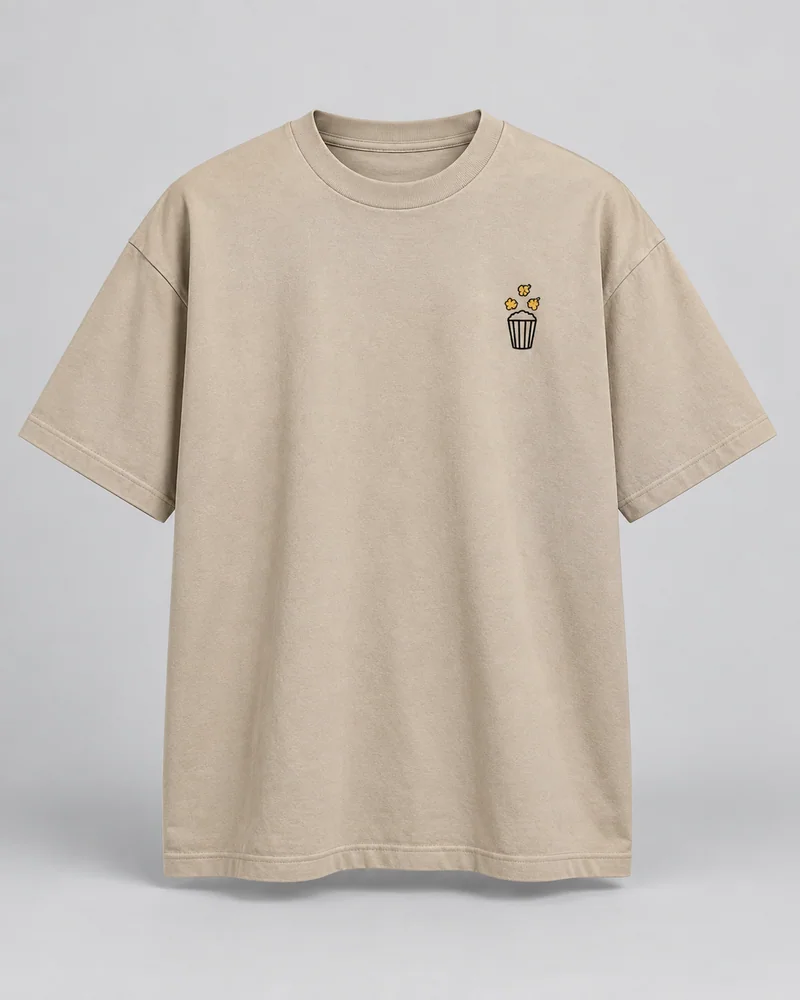 Proposta da camiseta Pausa para pipoca, areia