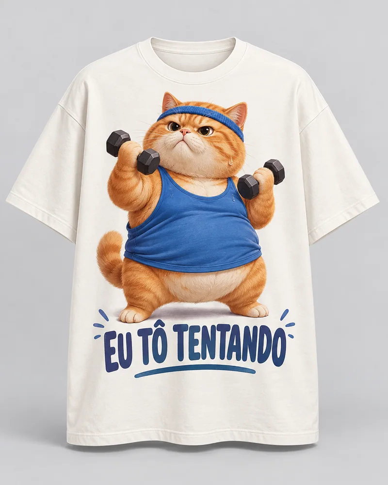 Proposta da camiseta Gato maromba, off-white