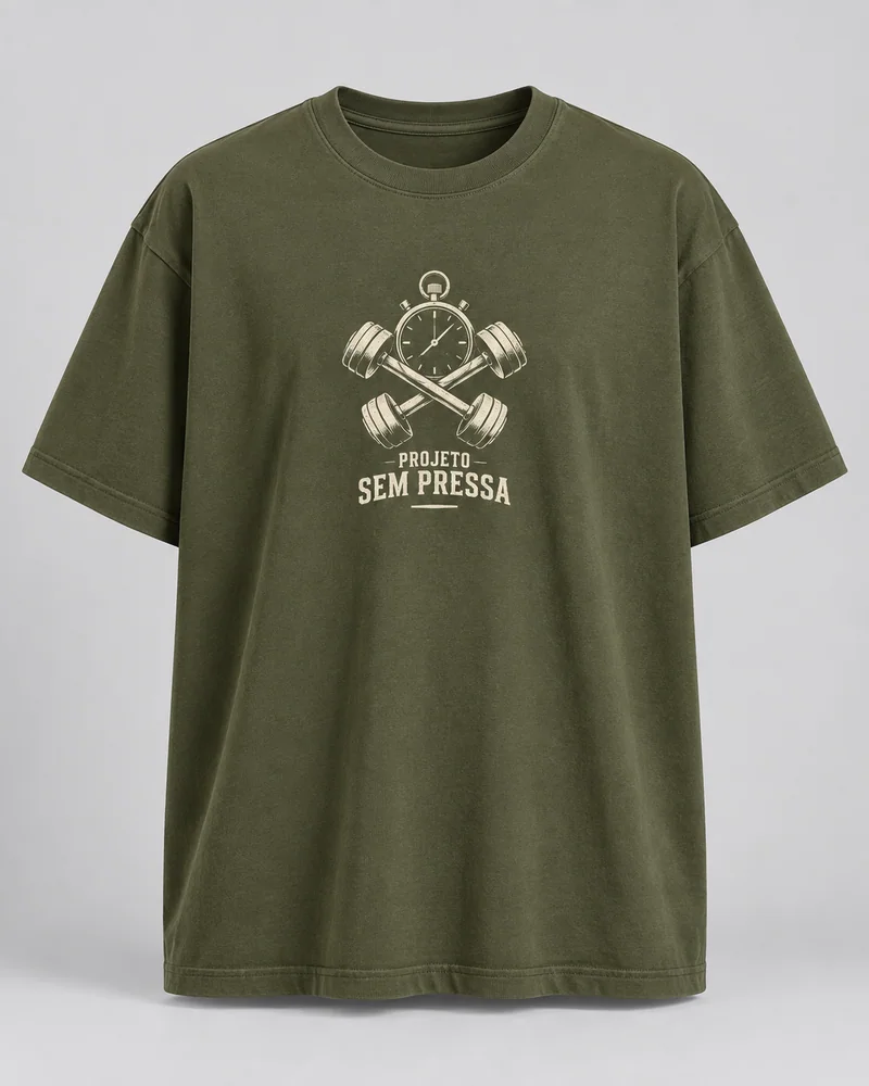 Proposta da camiseta Projeto sem pressa, verde oliva