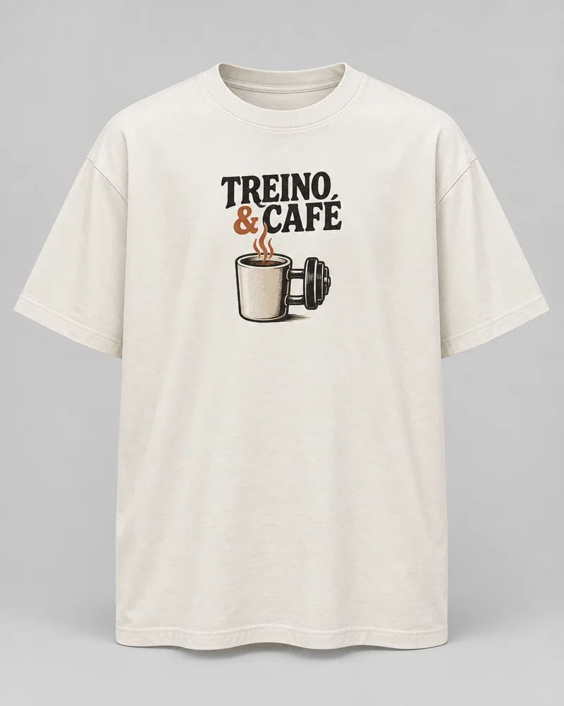 Proposta da camiseta Treino & café, off-white