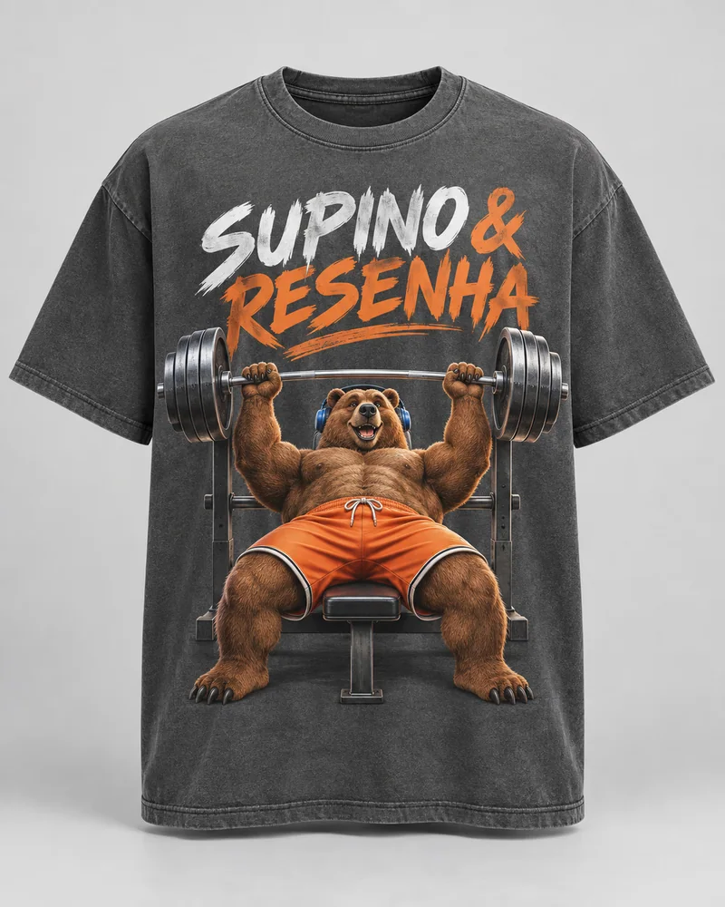 Proposta da camiseta Urso do supino, cinza lavado