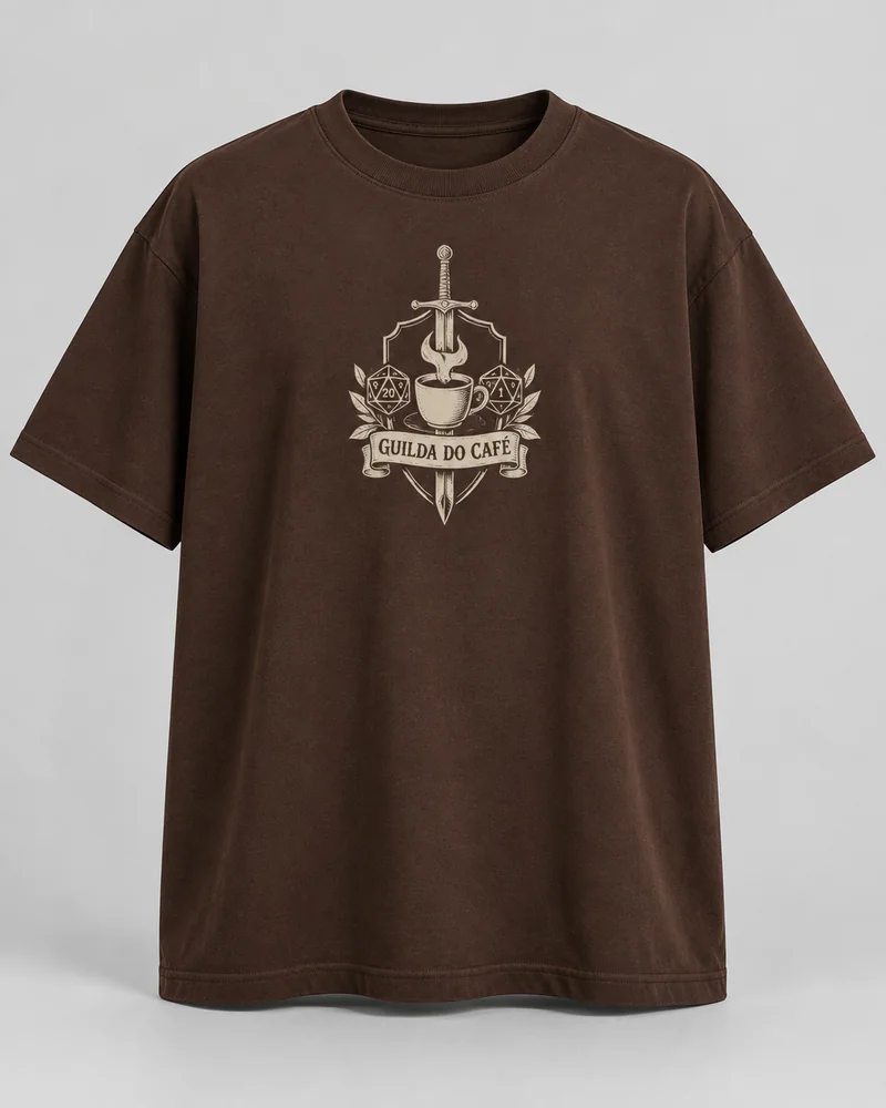 Proposta da camiseta Guilda do café, marrom