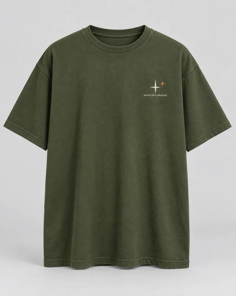 Proposta da camiseta Modo exploração, verde oliva