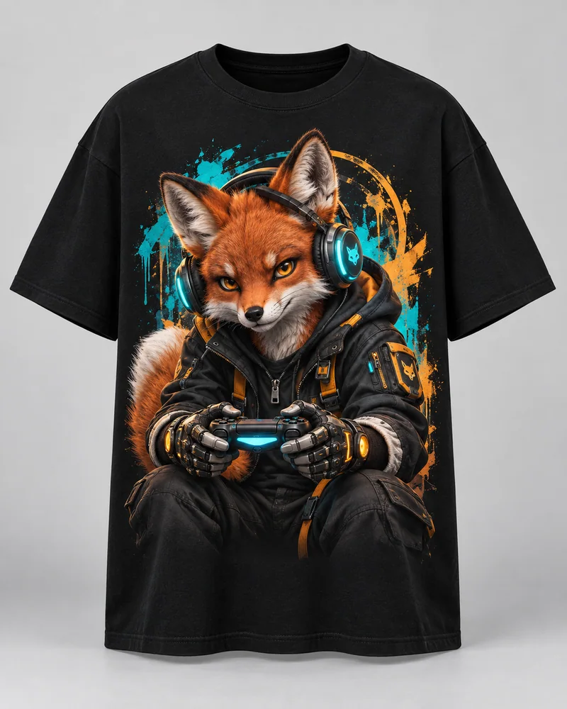 Proposta da camiseta Raposa cyberpunk, preto