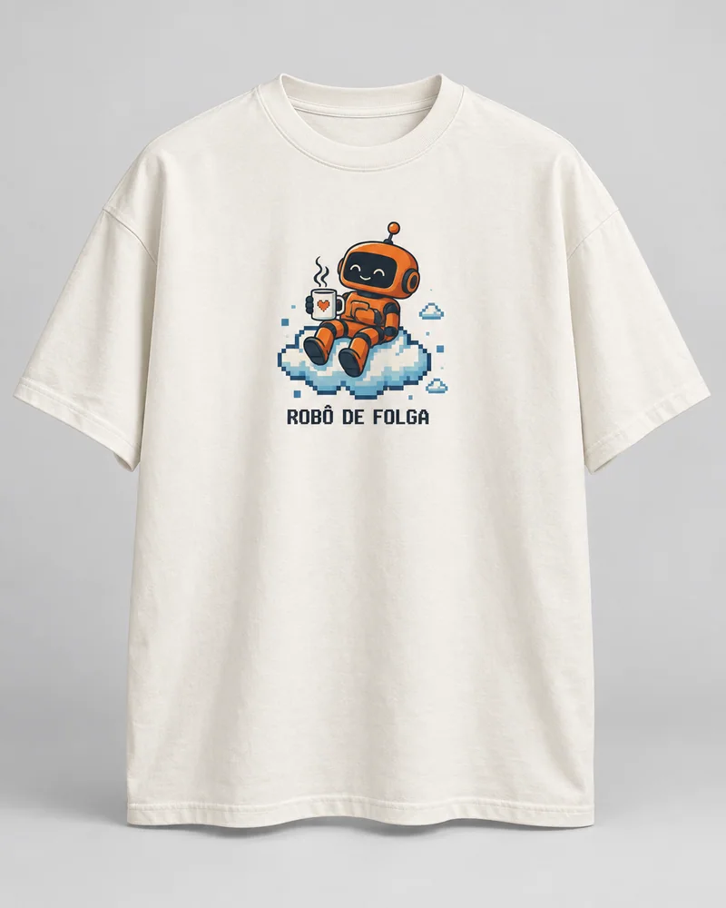 Proposta da camiseta Robô de folga, off-white