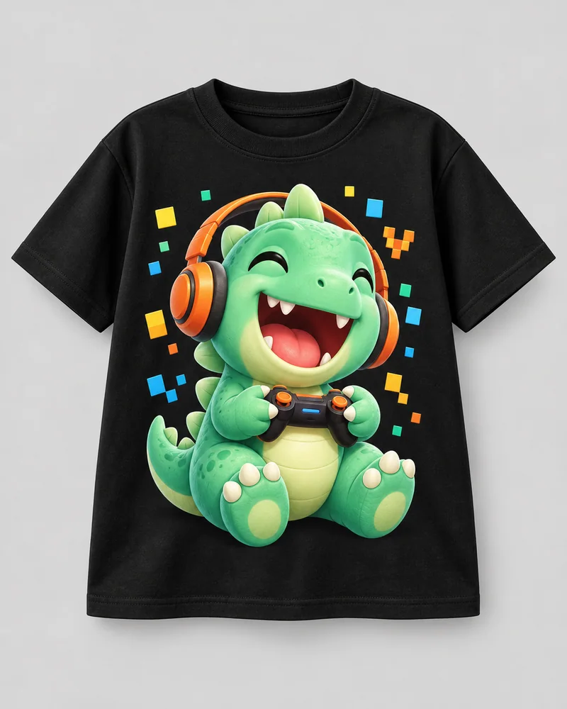Proposta da camiseta Dinossauro gamer, preto