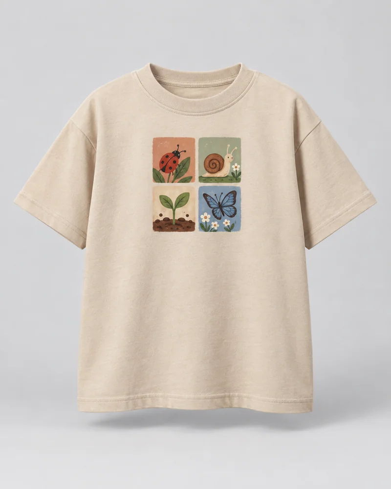 Proposta da camiseta Jardim dos pequenos, areia