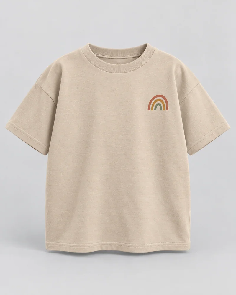 Proposta da camiseta Mini arco-íris, areia