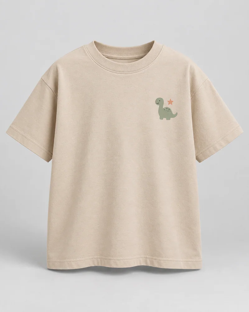 Proposta da camiseta Mini dinossauro, areia