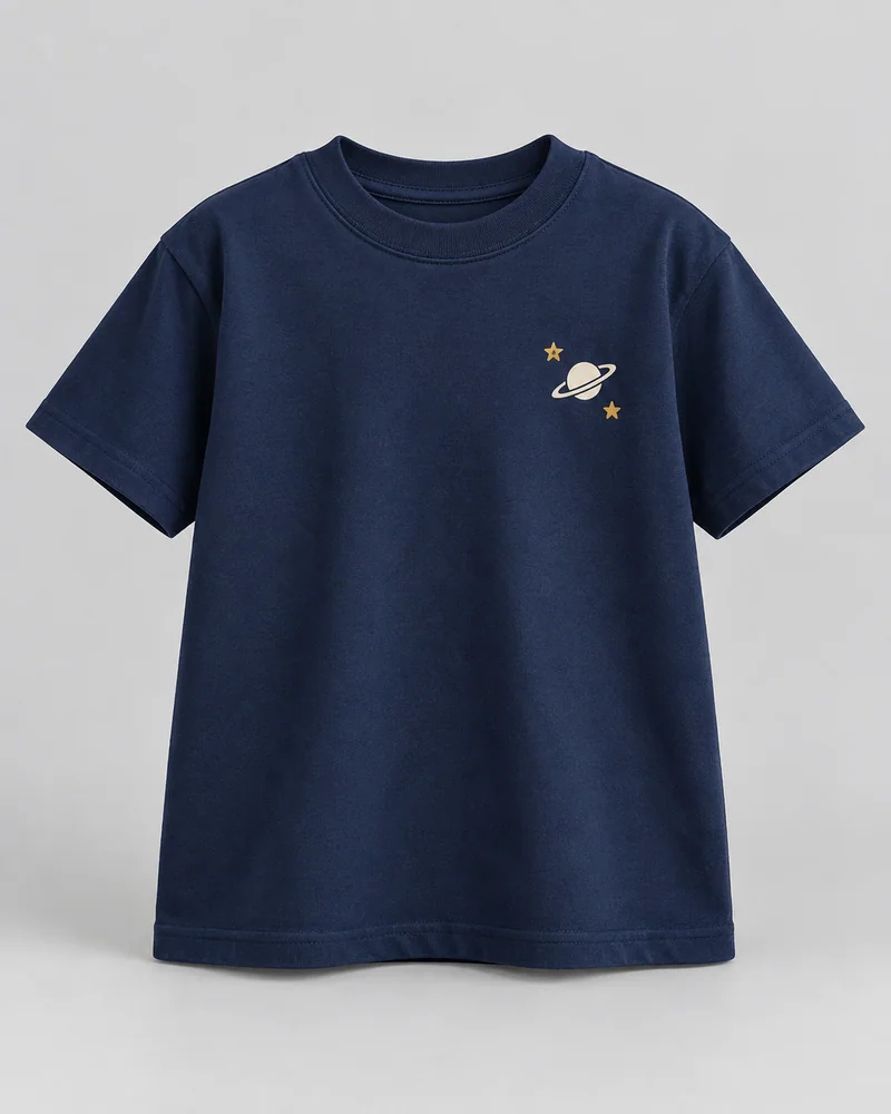 Proposta da camiseta Pequeno planeta, azul-marinho