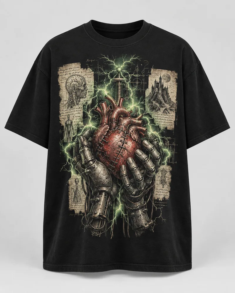 Proposta da camiseta Frankenstein — Entre faíscas, preto
