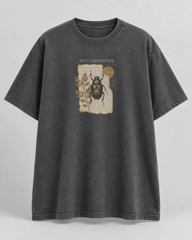 Proposta da camiseta Kafka — Outra manhã, cinza lavado