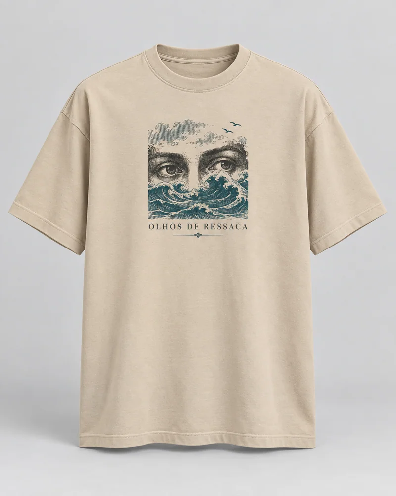 Proposta da camiseta Machado — Olhos de ressaca, areia