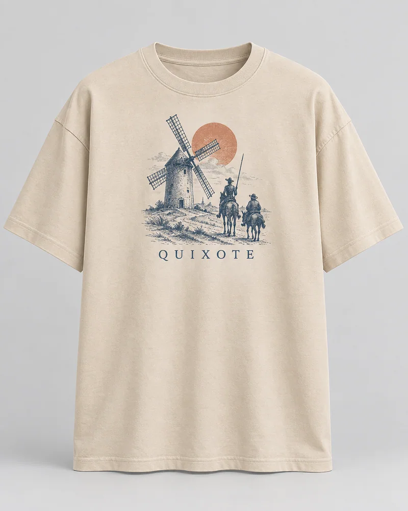 Proposta da camiseta Quixote — Moinhos, areia
