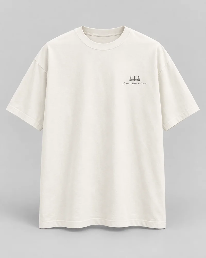 Proposta da camiseta Só mais uma página, off-white